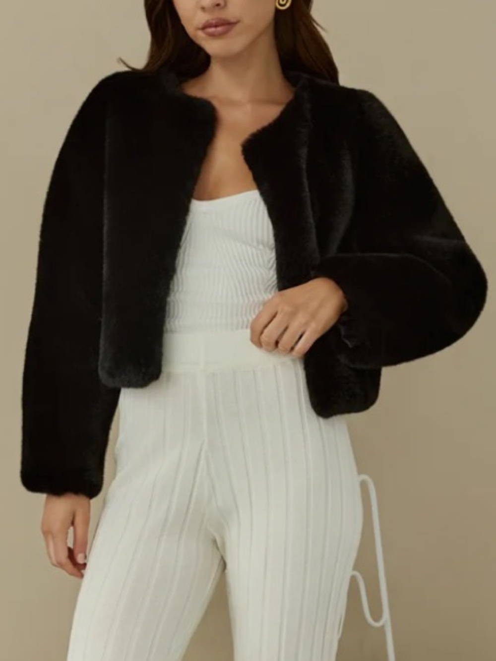 Day By Day Faux Fur Cropped Jacket Black